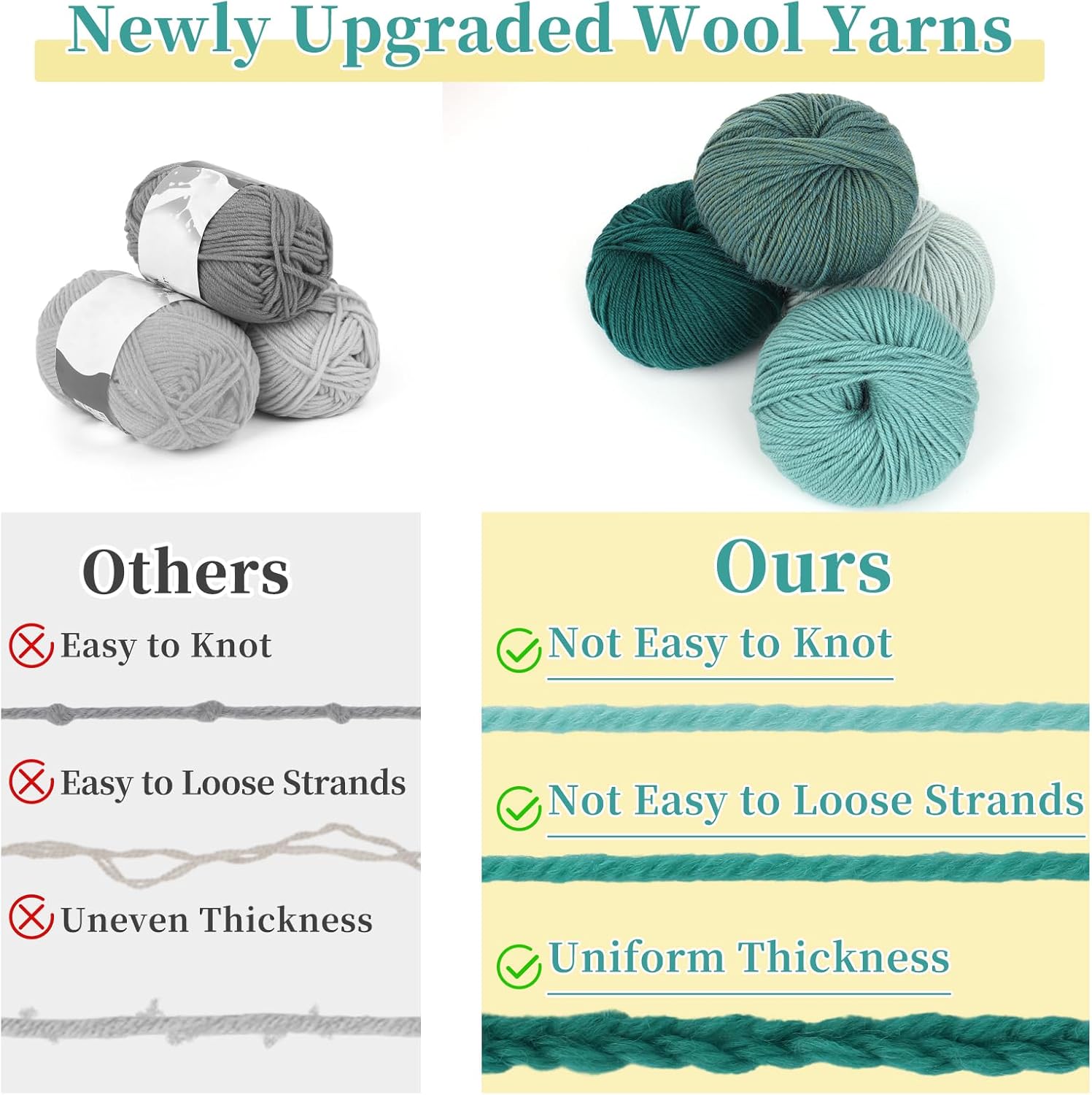 Coopay Yarn for Crocheting, 12 Premium Wool Yarns - 98% Wool 2% Cotton, 1.76oz, 164yds - Crochet Yarn for Clothes, Scarves, Blankets, Shawls (Green Family)