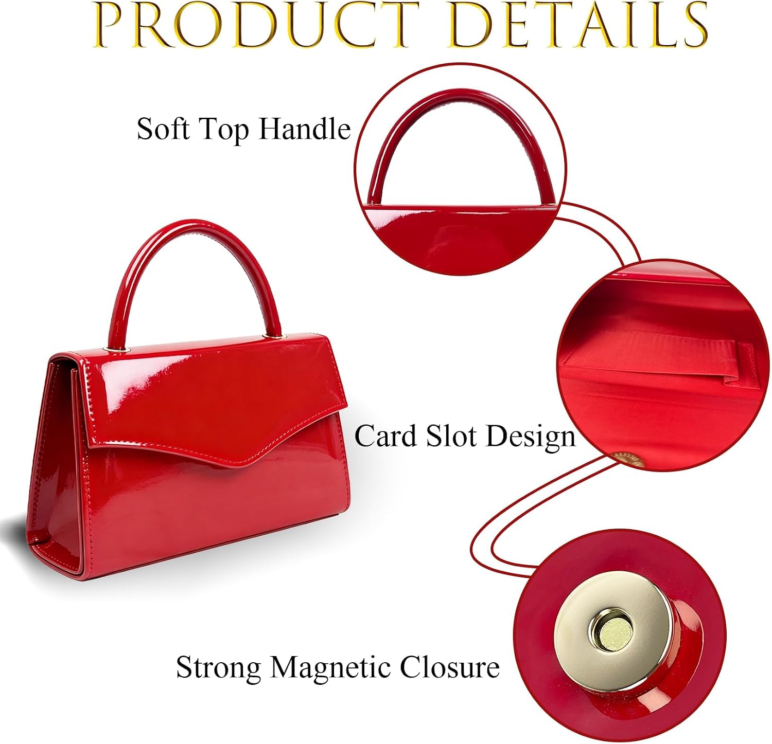 Evening Clutch Purses for Women Patent Leather Purse Black Clutch for Formal Prom Wedding Party Brida Cocktail