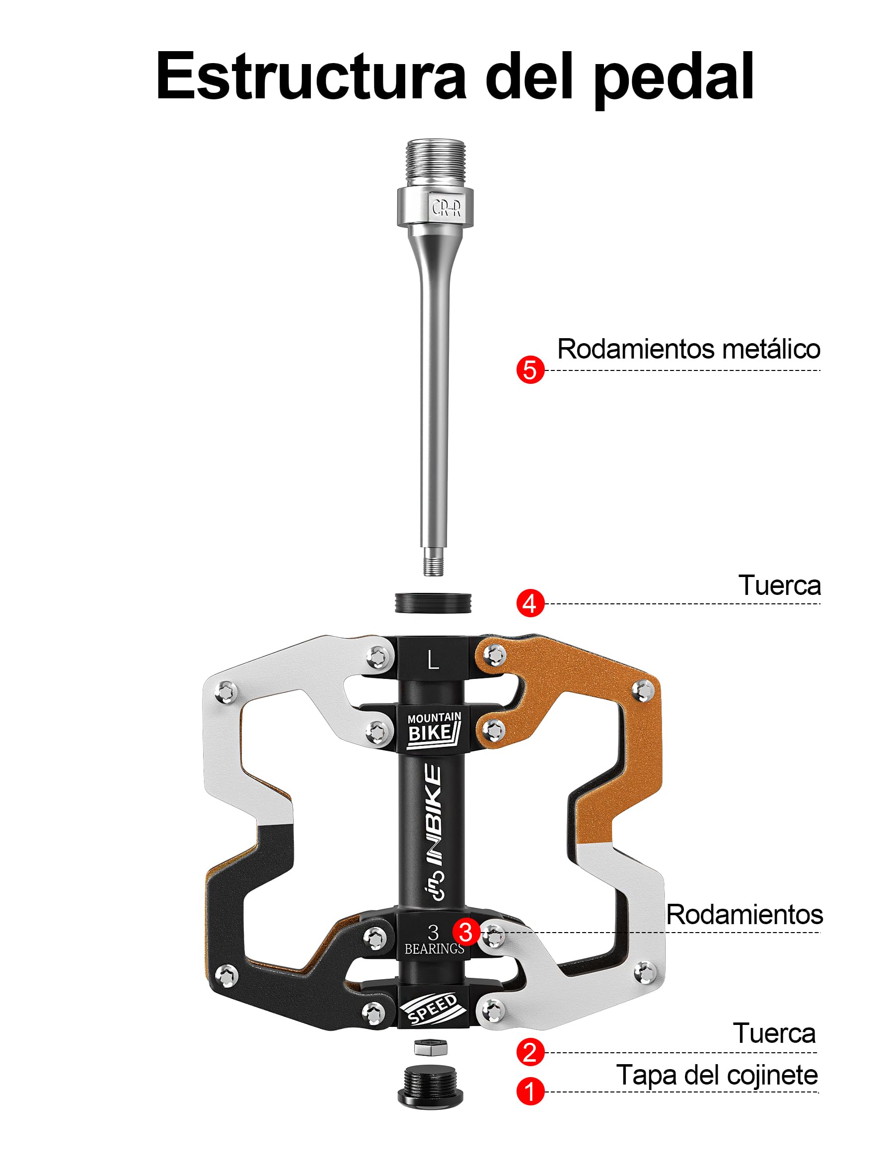 INBIKE Pedales Bicicleta Pedales Plataforma De Aluminio Rodamiento De Acero Cromado 9/16 para Bicicleta De Montaña Carretera
