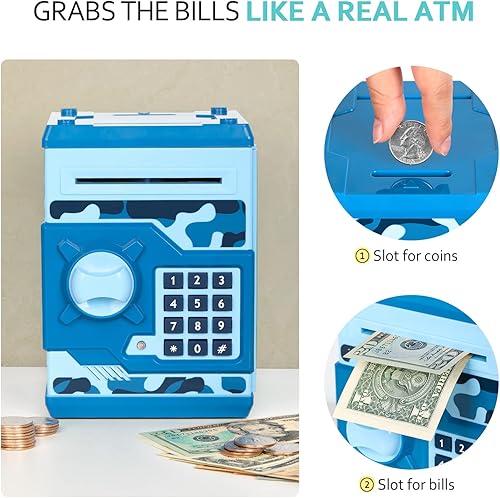 Miniatura 6 de Vcertcpl - Alcancía de cajero automático para niños y niñas caja de ahorro de dinero con contraseña tarro de dinero seguro para niños para adultos
