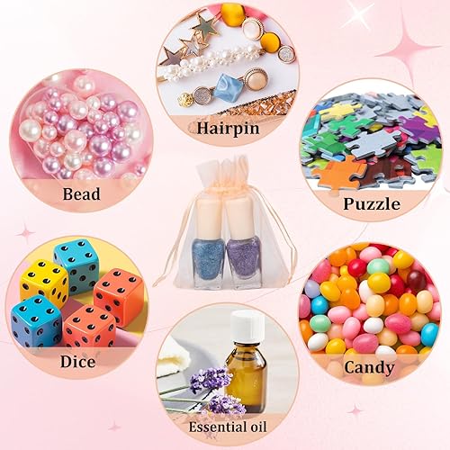 Miniatura 7 de Bolsas de organza transparente, 50 bolsas de regalo pequeñas de 3 x 4 pulgadas para fiestas, festivales, bodas, bolsas de regalo con cordón, bolsas