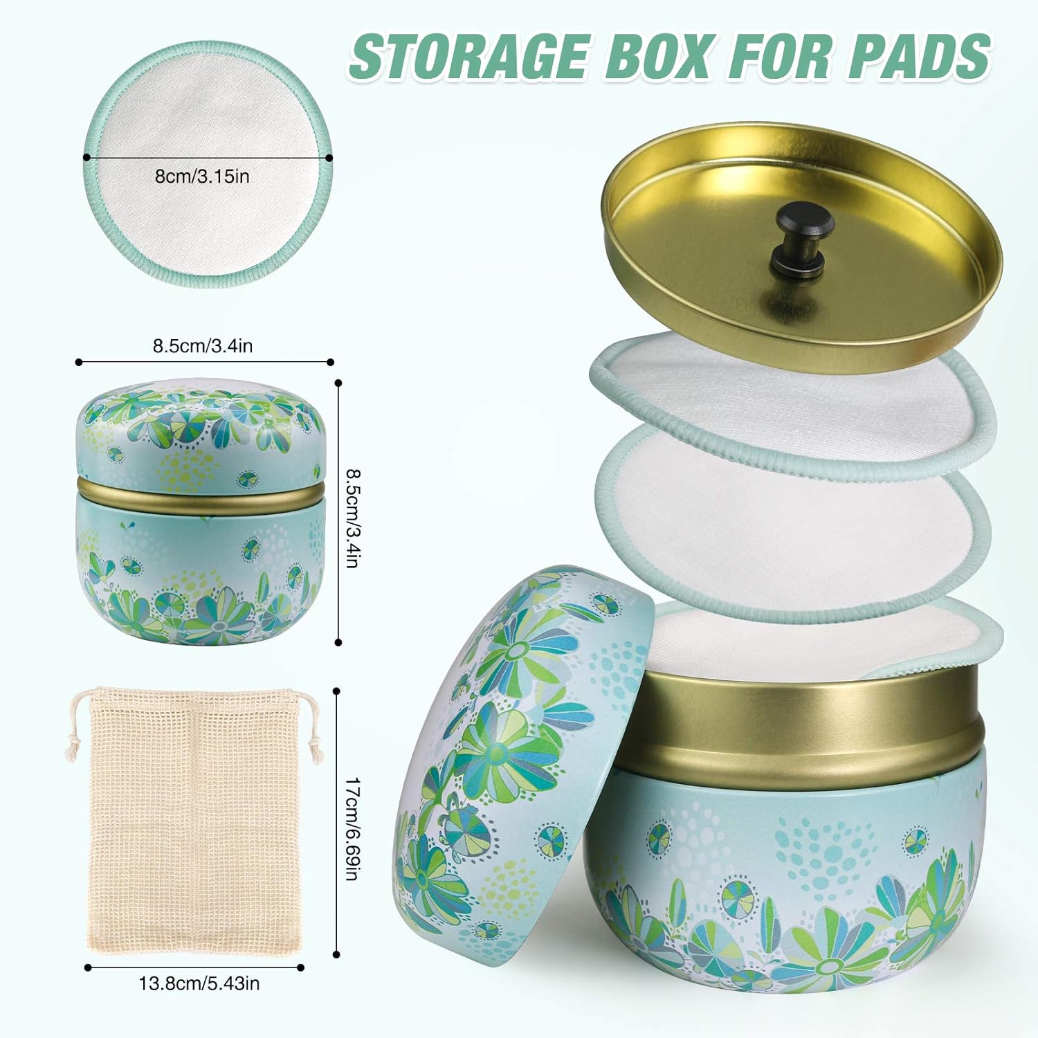MISICH 16 Packs Reusable Bamboo Cotton Makeup Remover Pads,Organic Cotton Round,Pretty Metal Box,Washable Laundry Bag,Best Gift,Eco-Friendly& Harmless : Everything Else