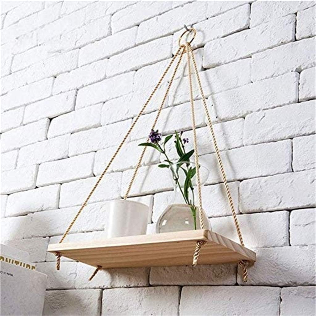 VIDI 2 Pcs Wood Swing Hanging Rope Wall Mounted Shelves Plant Flower Pot Rack Indoor Outdoor Decoration Design