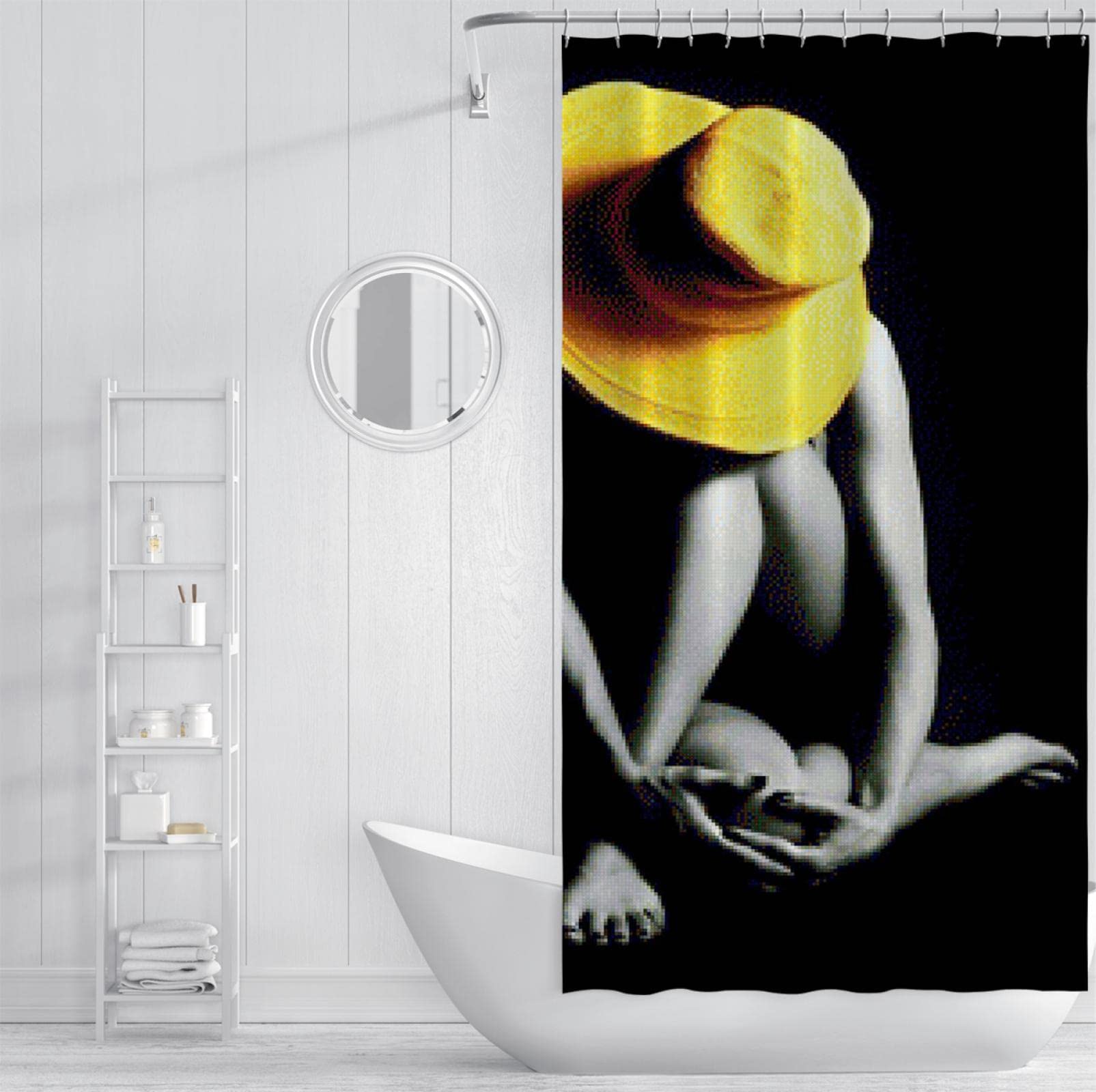 Tende da doccia in arte moderna per l'arredamento del bagno cappello giallo ragazza immagine Tende doccia Hotel Rv Spa nero impermeabile tessuto doccia tende da doccia 200x200cm