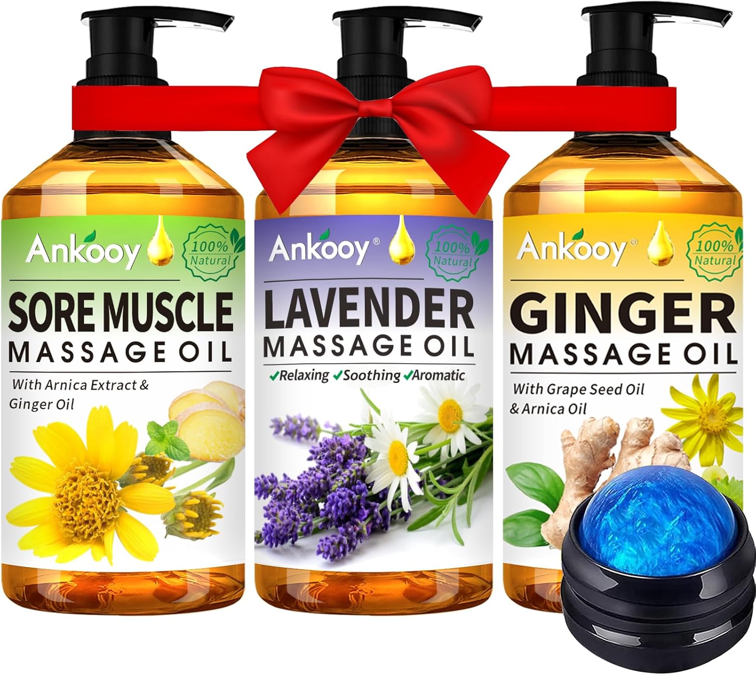 3 Pack Massage Oil for Massage Therapy,Sore Muscle Arnica Oil & Relaxing Lavender Oil & Ginger Oil Lymphatic Drainage & Massage Ball,Lymphatic Drainage Massager Body Oil,Massage Kit Gifts for Women 3 Pack Massage Oil for Massage Therapy,Sore Muscle Arnica Oil & Relaxing Lavender Oil & Ginger Oil Lymphatic Drainage & Massage Ball,Lymphatic Drainage Massager Body Oil,Massage Kit Gifts for Women