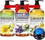 3 Pack Massage Oil for Massage Therapy,Sore Muscle Arnica Oil & Relaxing Lavender Oil & Ginger Oil Lymphatic Drainage & Massage Ball,Easter Basket Stuffers for Adults,Easter Gifts for Men Women