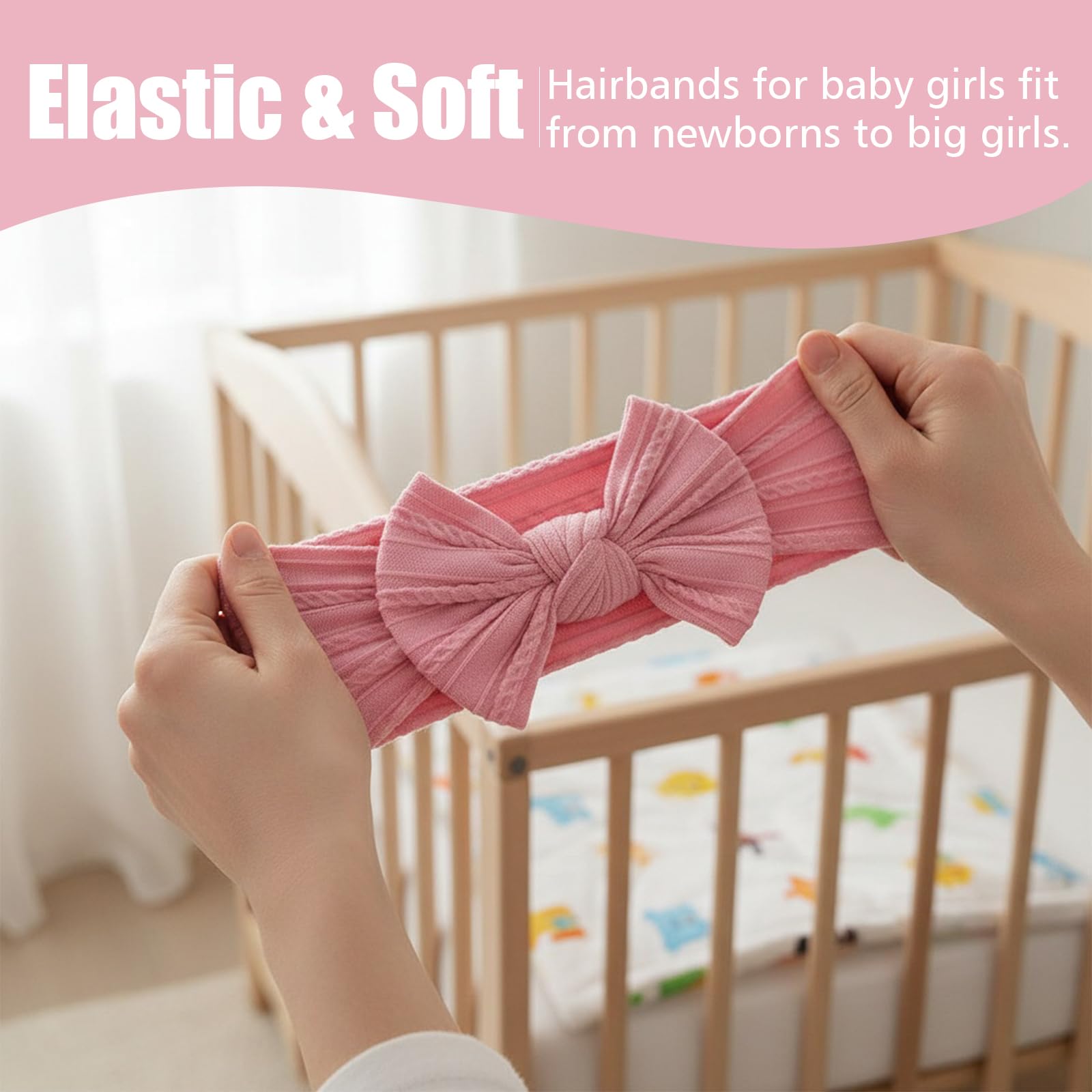 3PCS Baby Headbands, Soft Newborn Headbands with Large Bows, Newborn Hairbands Cute Headwear - Image 2