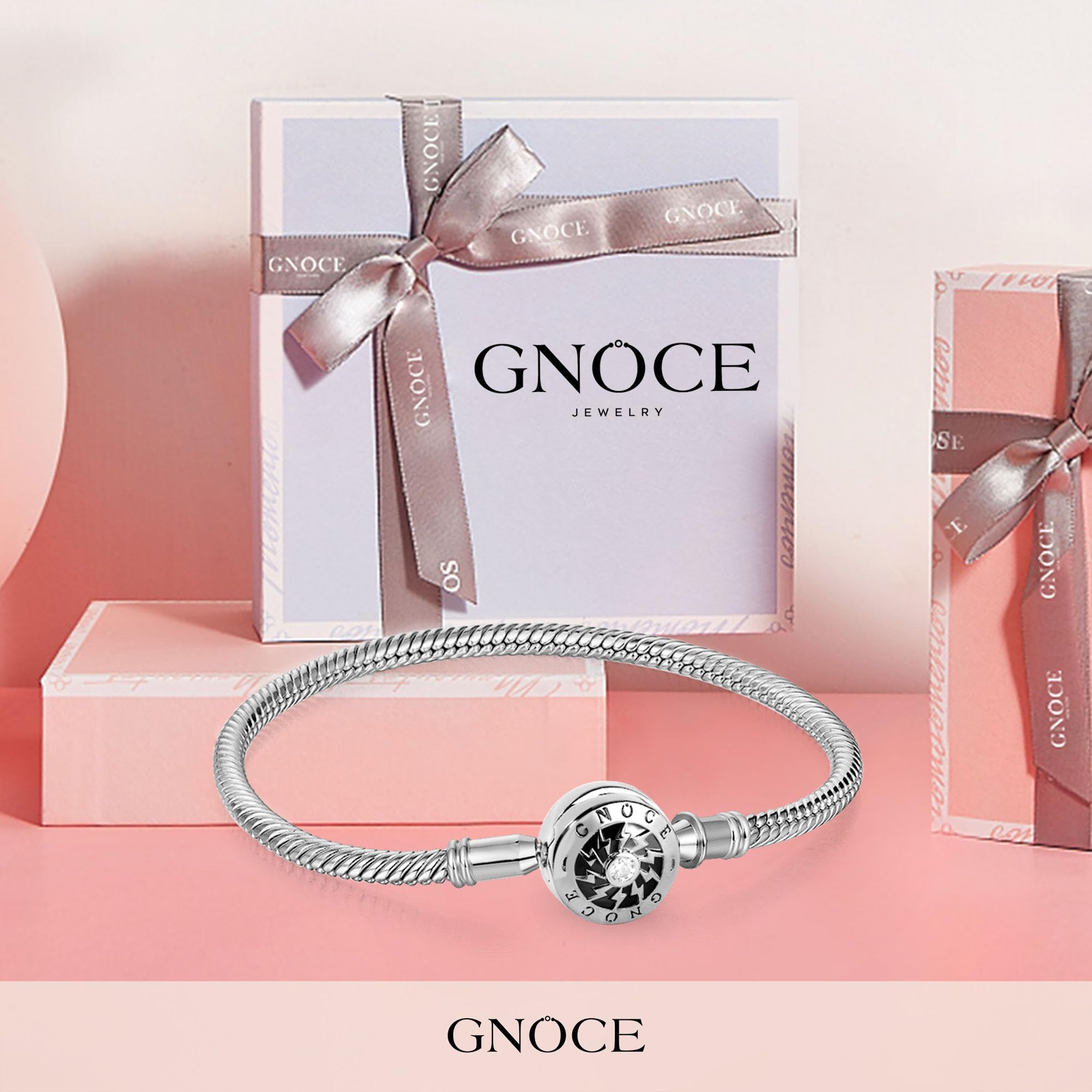 Gnoce Klassisches Charm Armband mit Runder Verschluss Schließe 925 Sterlingsilber "Der Moment, den ich Sie treffe" Elegantes Schlangenkette für Damen Herren