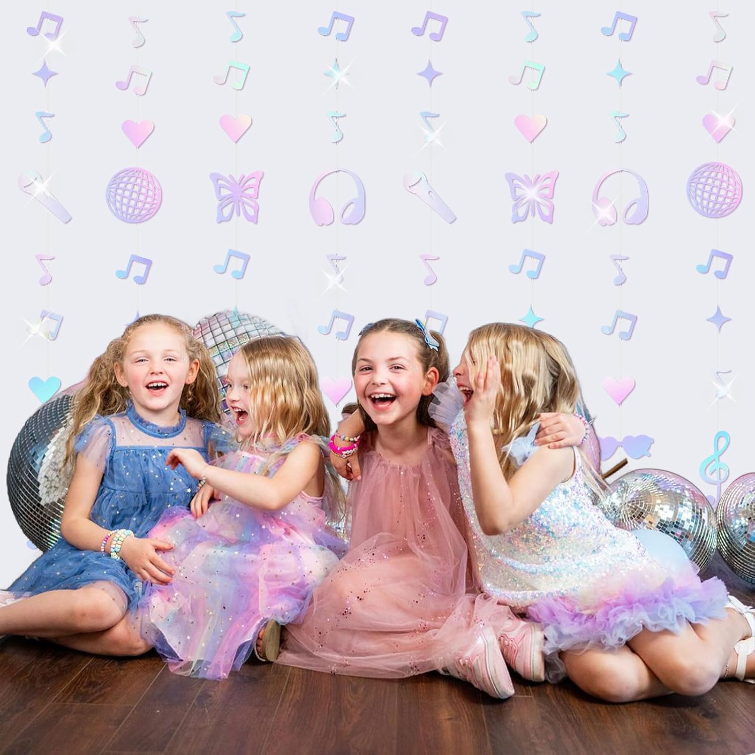 8 Pieces Popular Birthday Party Decorations, Fans Music Party Garland Banner, Iridescent Holographic Music Lover's Themed Decorations for Girls Birthday Fans Celebration Supplies image 2
