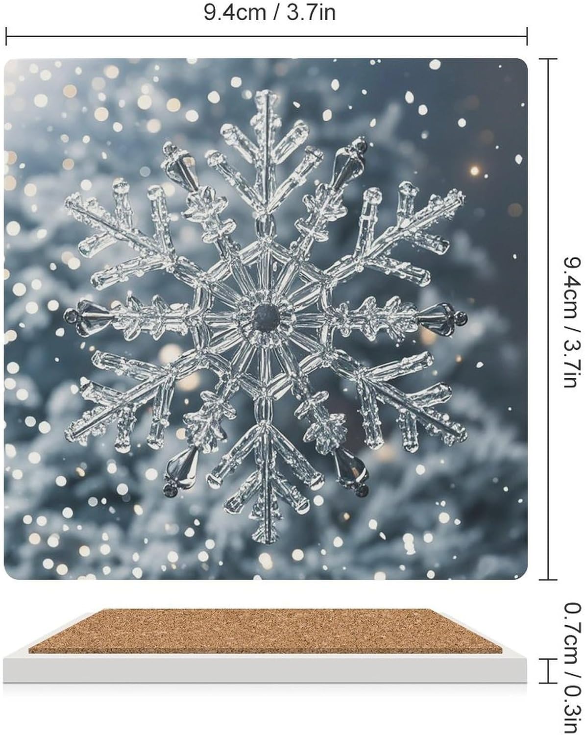 Transparent Snowflake Coasters Absorbent Ceramic Coasters for Drinks Coaster with Cork Backing for Table Protection Square Drink Cup Mat Modern Style Coaster for Coffee Table