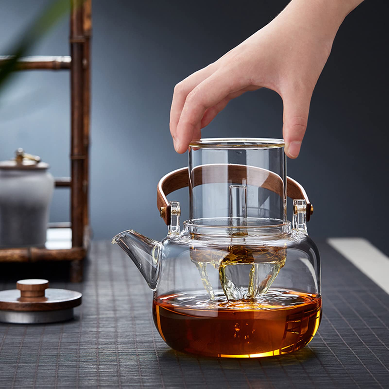 Théière En Verre Borosilicate 800 Ml - Résistante Aux Hautes Températures, Avec Infuseur Amovible Et Poignée En Bois