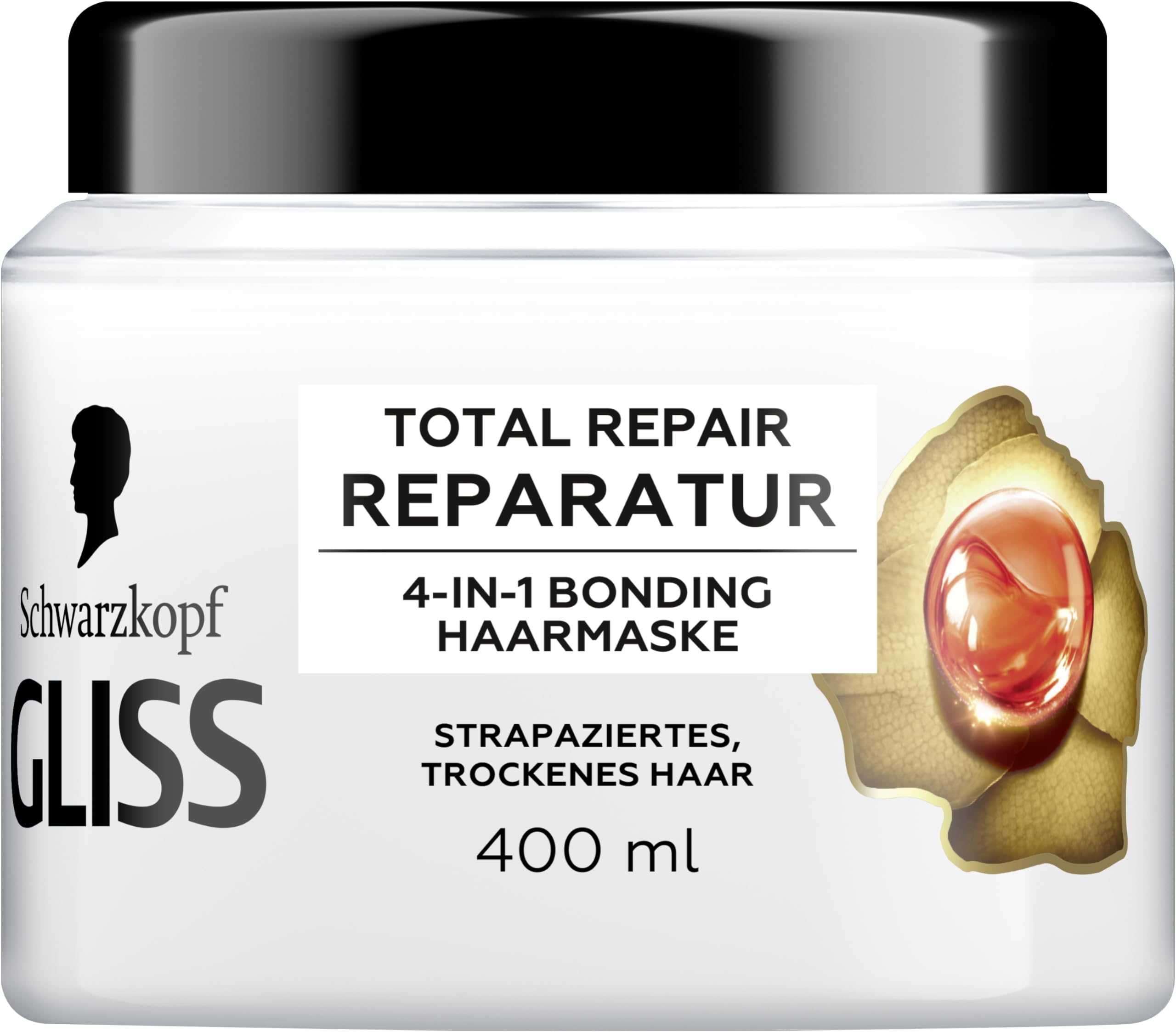 Gliss 4-in-1 Kur Reparatur Total Repair (400 ml), Haarkur mit HAPTIQ System & Keratin für geschmeidiges Haar voller Glanz, Haarmaske reduziert Haarbruch