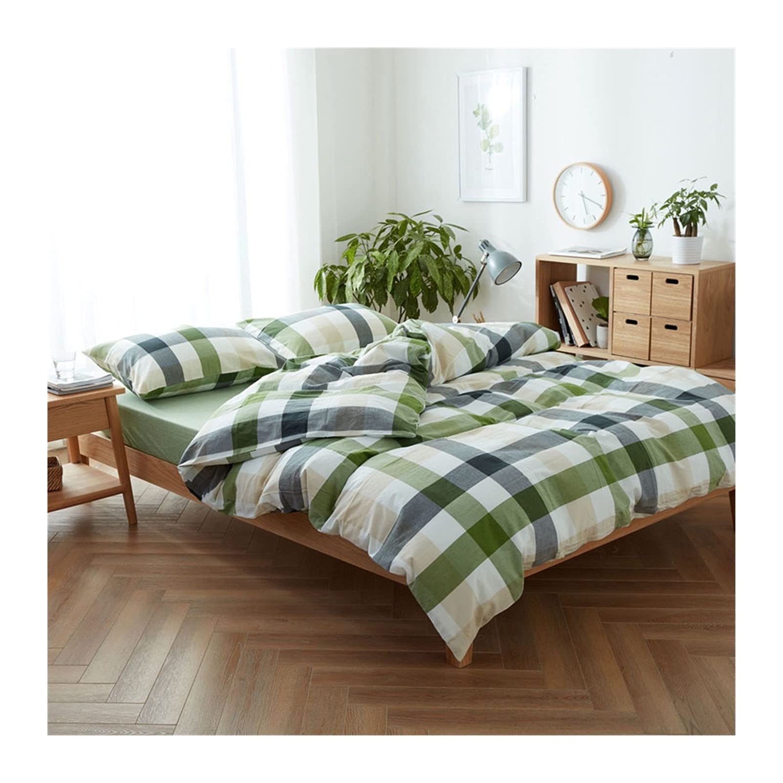 Ensemble de literie vert en coton lavé pour une chambre cocooning