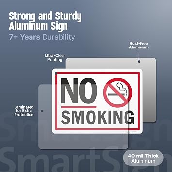 SmartSign No Smoking Sign with Symbol, 10 x 14 inch Screen Printed, 40 mil Laminated Rustproof Aluminum Metal for Indoor, Outdoor, Made in USA