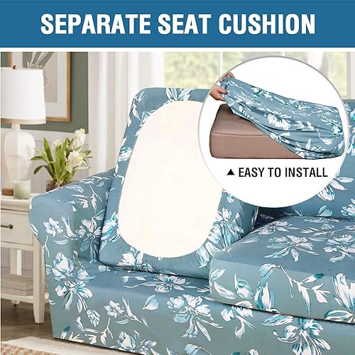 Miniatura 5 de H.VERSAILTEX Fundas de sofá superelásticas de 3 piezas para sofá de 2 cojines, con estilo moderno suave, grueso y flexible, con fundas de cojín