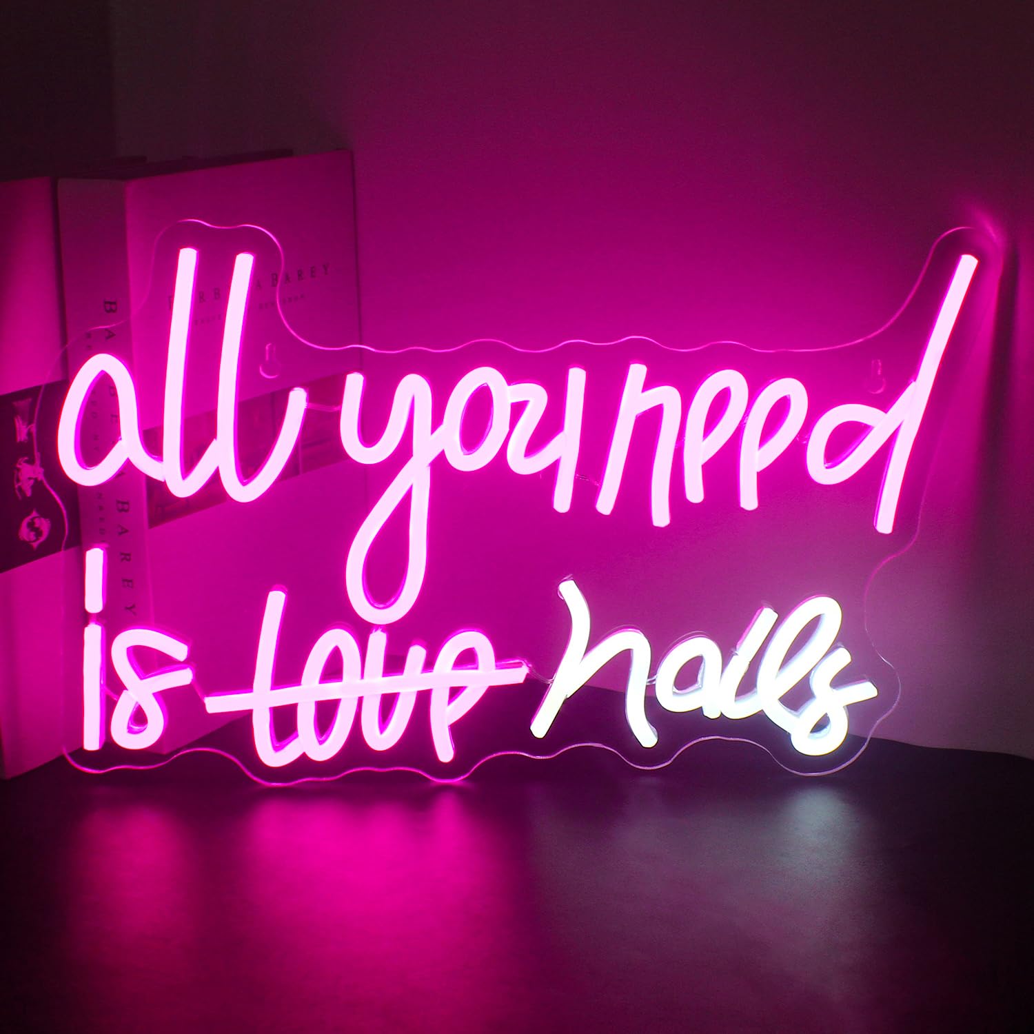 Looklight All You Need is Nails neonowy szyld na paznokcie, dekoracja ścienna, różowa tabliczka LED, neonowe światła USB, neonowe światła do sypialni, pokoju paznokci, salonu, spa, baru, na imprezę