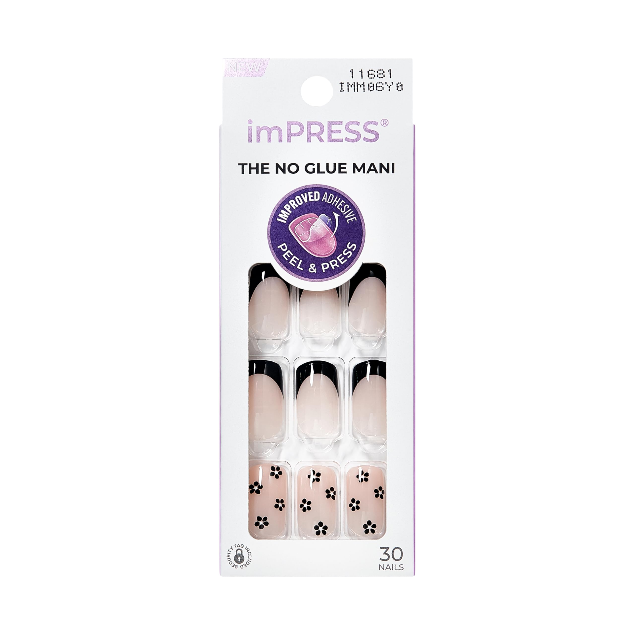 KISS Impress No Glue Mani 30 Pcs Press on Nails, Easy Apply, Hassle-Free Removal, Simple Peel & Press, Essential Tools Included, Prep Pad,