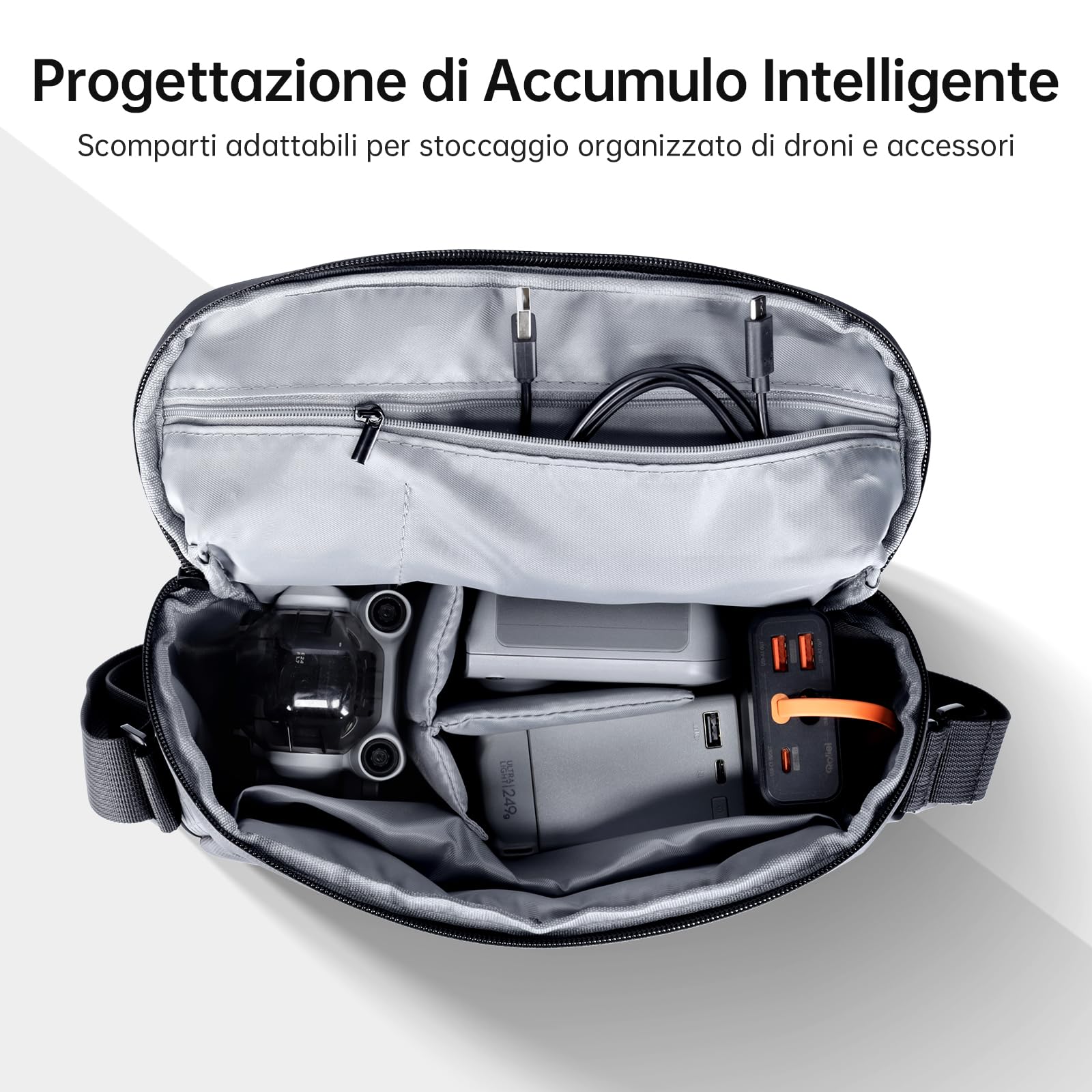 Borsa a Tracolla, Rollei Fotoliner Drone Bag Borsa da Viaggio Portatile per Drone Borse a Spalla Singola per Droni DJI Flip/DJI Mini 3(Pro)/4(Pro)/4K/SE Series e Accessori Nero Borsa-Drone-Borse-Droni