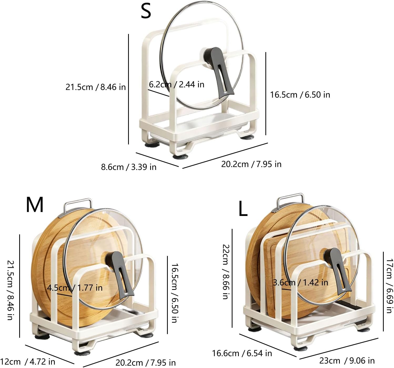 Multi Layer Kitchen Rack Organizers for Pots Lid and Cutting Boards Holder with Removable Drip Tray and Antislip Bottom Multi Layer Pot Lid Rack