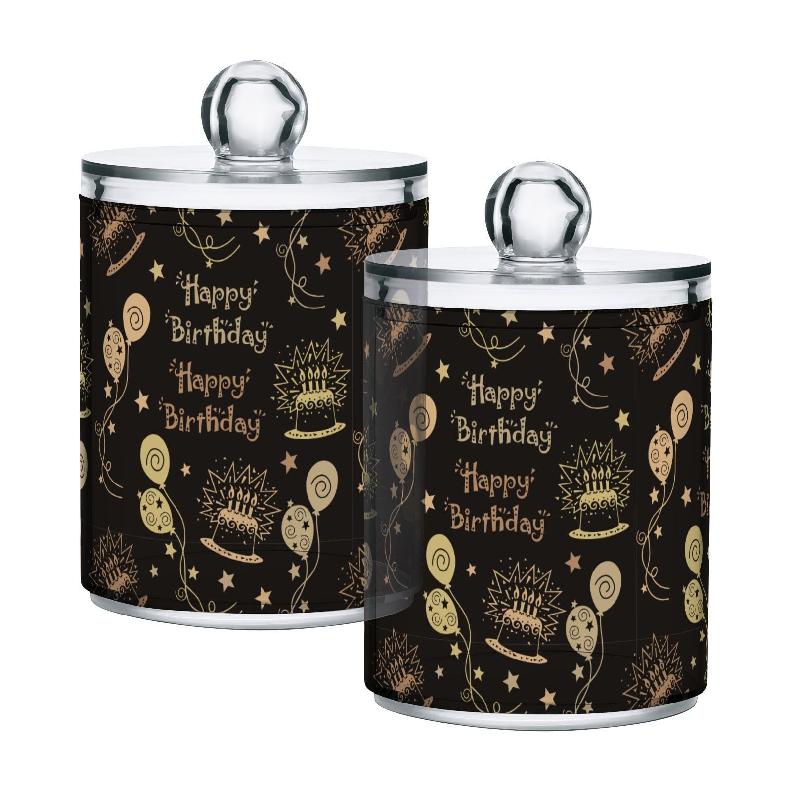 Happy-birthday-brown-color Restroom Bathroom Organizers with Lid Qtip Holder Dispenser Apothecary Jars Cotton Balls Pads Swabs Holder Jar 4