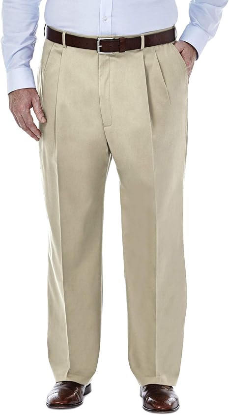 Haggar Men's Premium No Iron Khaki Classic Fit Pleat Front Regular and Big & Tall Sizes