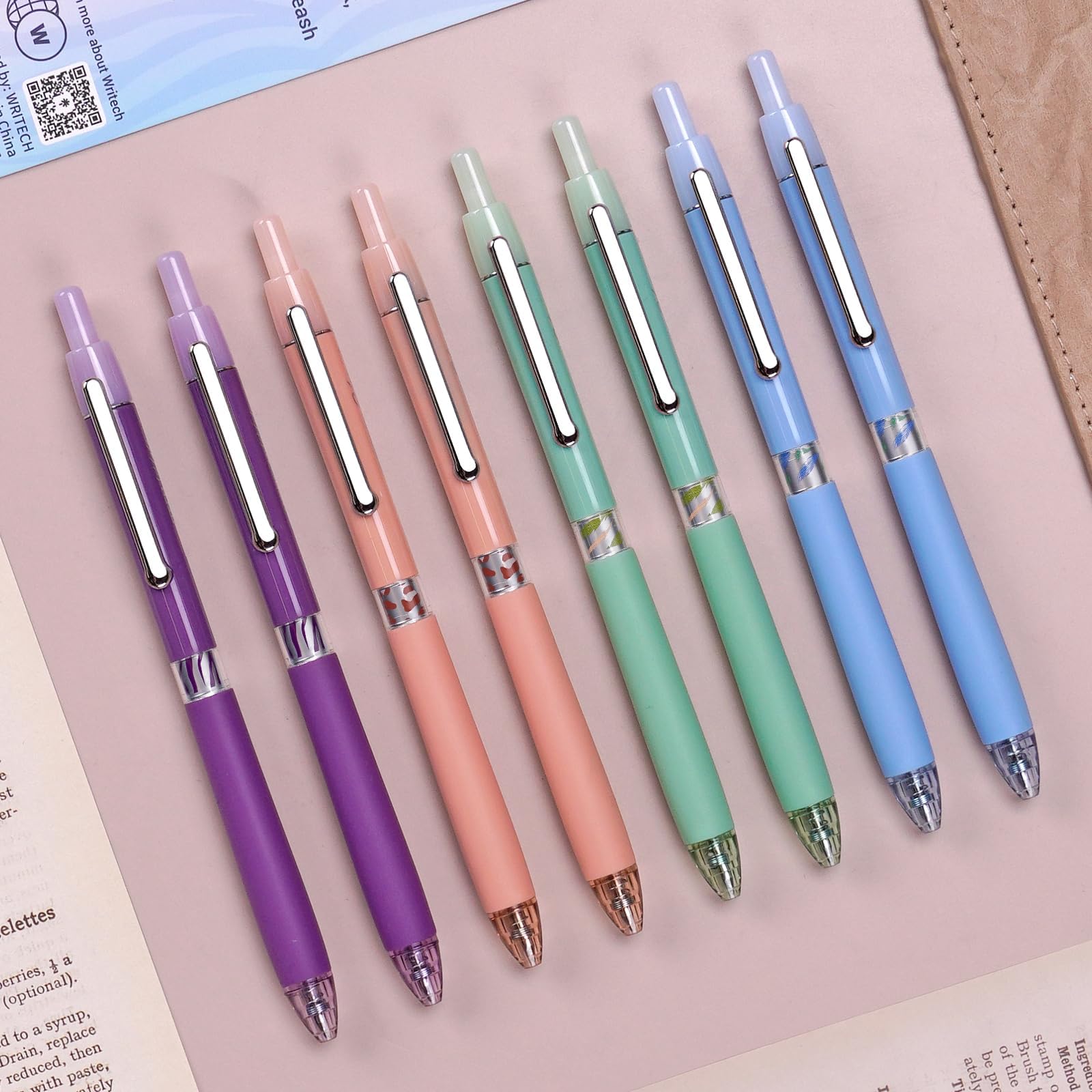 WRITECH Gel Pens Fine Point: Retractable 0.5mm Black Ink Click Pen for Smooth Writing Journaling Note Taking Sketching No Smudge & Smear 8ct(Halo)