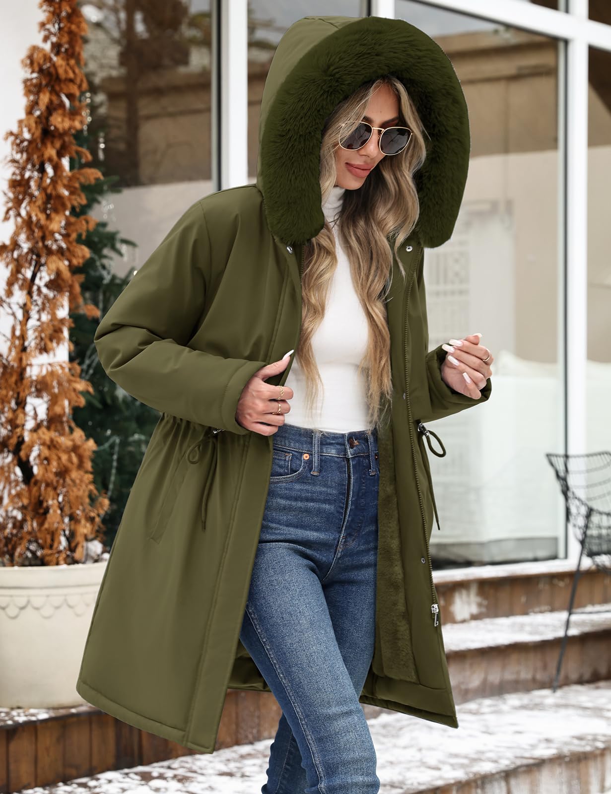 Abrigo Mujer Invierno Chaqueta Largo Parka Gruesa Cálido Chaqueta Polar con Capucha Elegante Abrigos Plumifero Prueba de Viento Chaquetas para Uso Diario y al Aire Libre