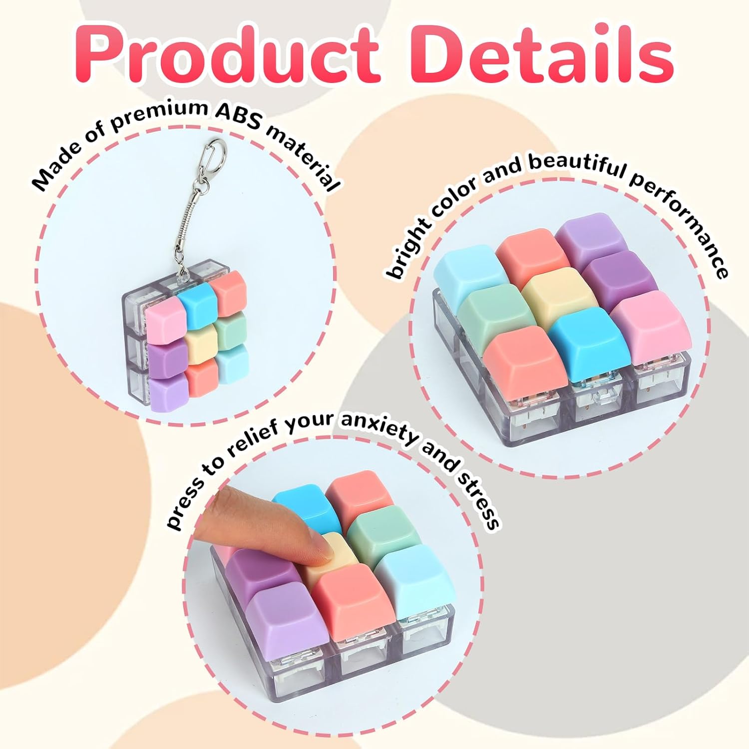 Keyboard Fidget Toy, Keyboard Clicker Keychain, Anxiety & Stress Reliever Autism Toy, Push Bubble Sensory Fidget Toys for Kids Adults to Relief Pass Time