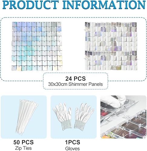 Miniatura 2 de EMART Telón de fondo de pared brillante plateado con lentejuelas, decoración de fondo de fotos para fiestas, cumpleaños, bodas, 12 unidades