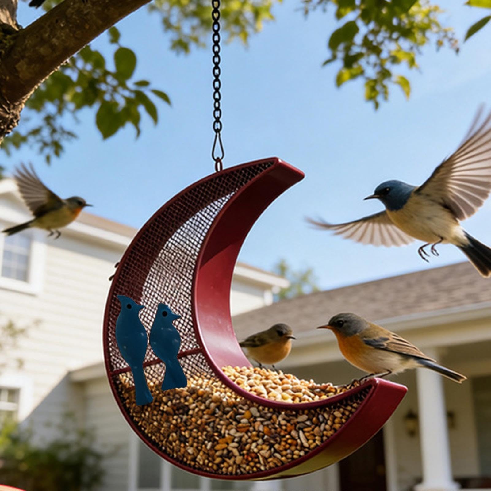 Piccola mangiatoia per uccelli, resistente, decorazione da giardino a forma di luna, per esterni, per casa, giardino, cortile, patio, prato, balcone, terrazza, recinto, albero, parco