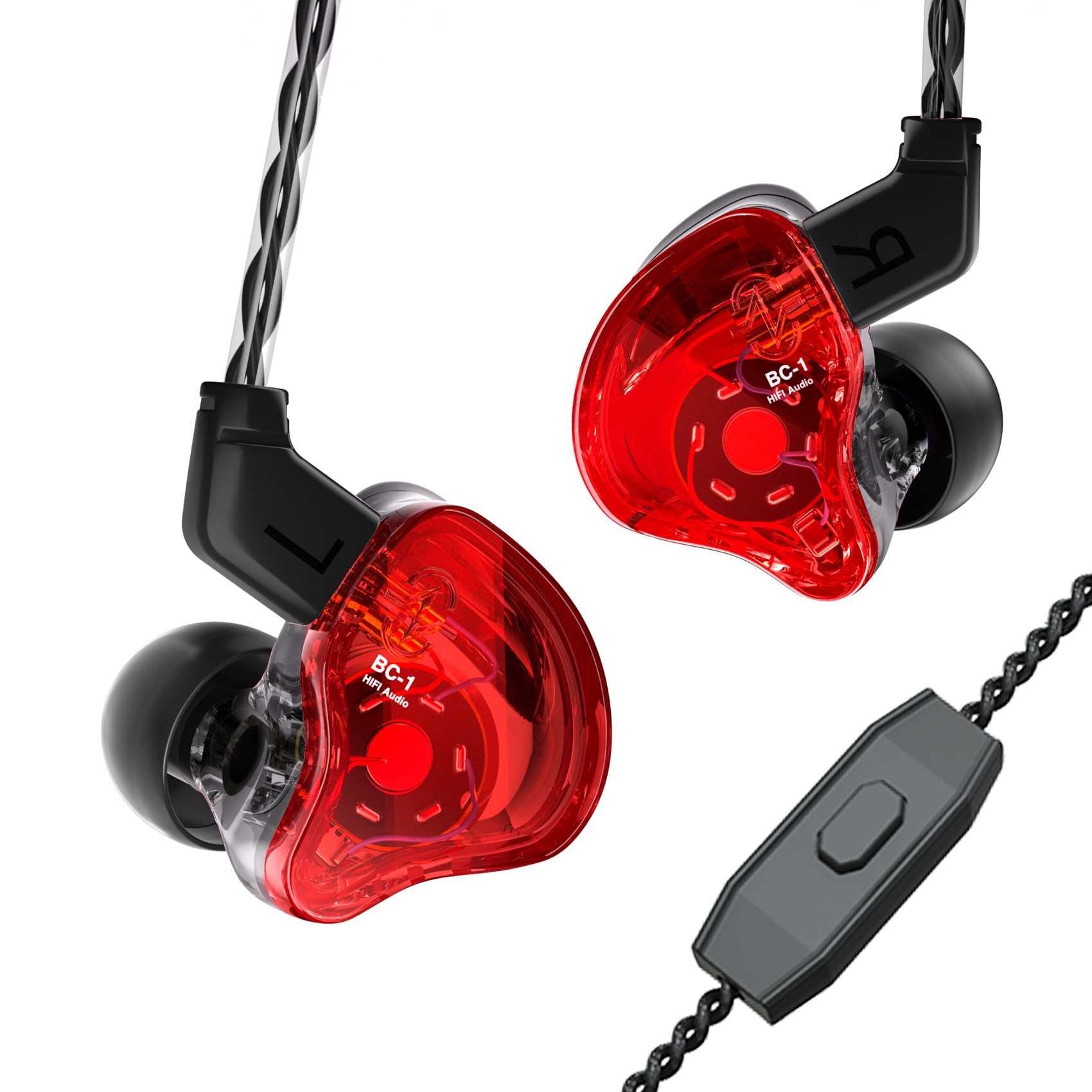 Yinyoo CCZ メロディ インイヤーモニター ハイブリッド 1BA 1DD HiFi イヤホン 重低音 軽量 インイヤーイヤホン IEM 4N OFCケーブル付き ミュージシャン/ドラマー/ベーシスト用 (レッド、マイク付き)
