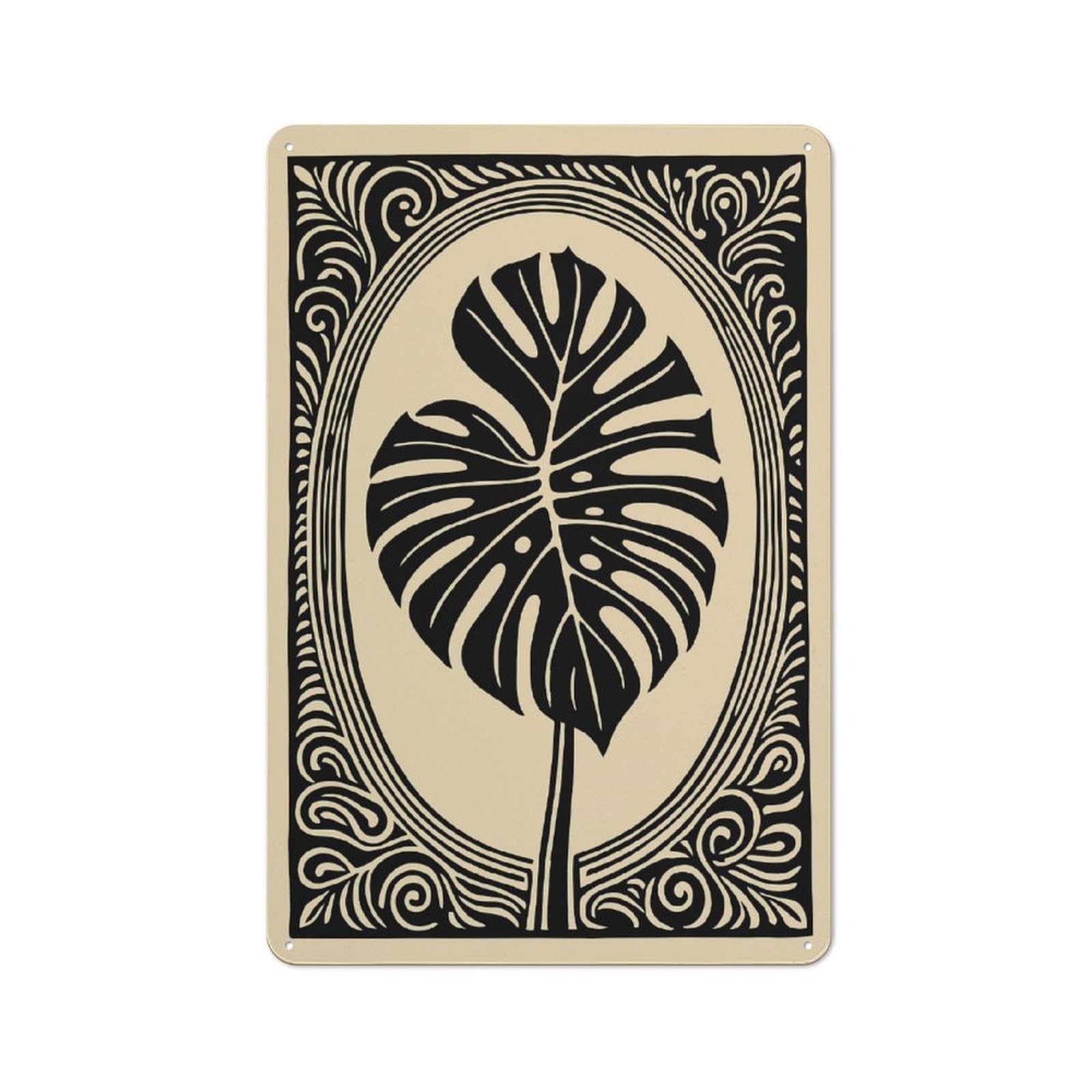 Junmoney Style-6 Monstera Leaf Art Nouveau Illustration Rustic Metal Sign 30X20cm For Garden Room Or Summerhouse, For Themed Interiors In Garden Rooms And Summerhouses