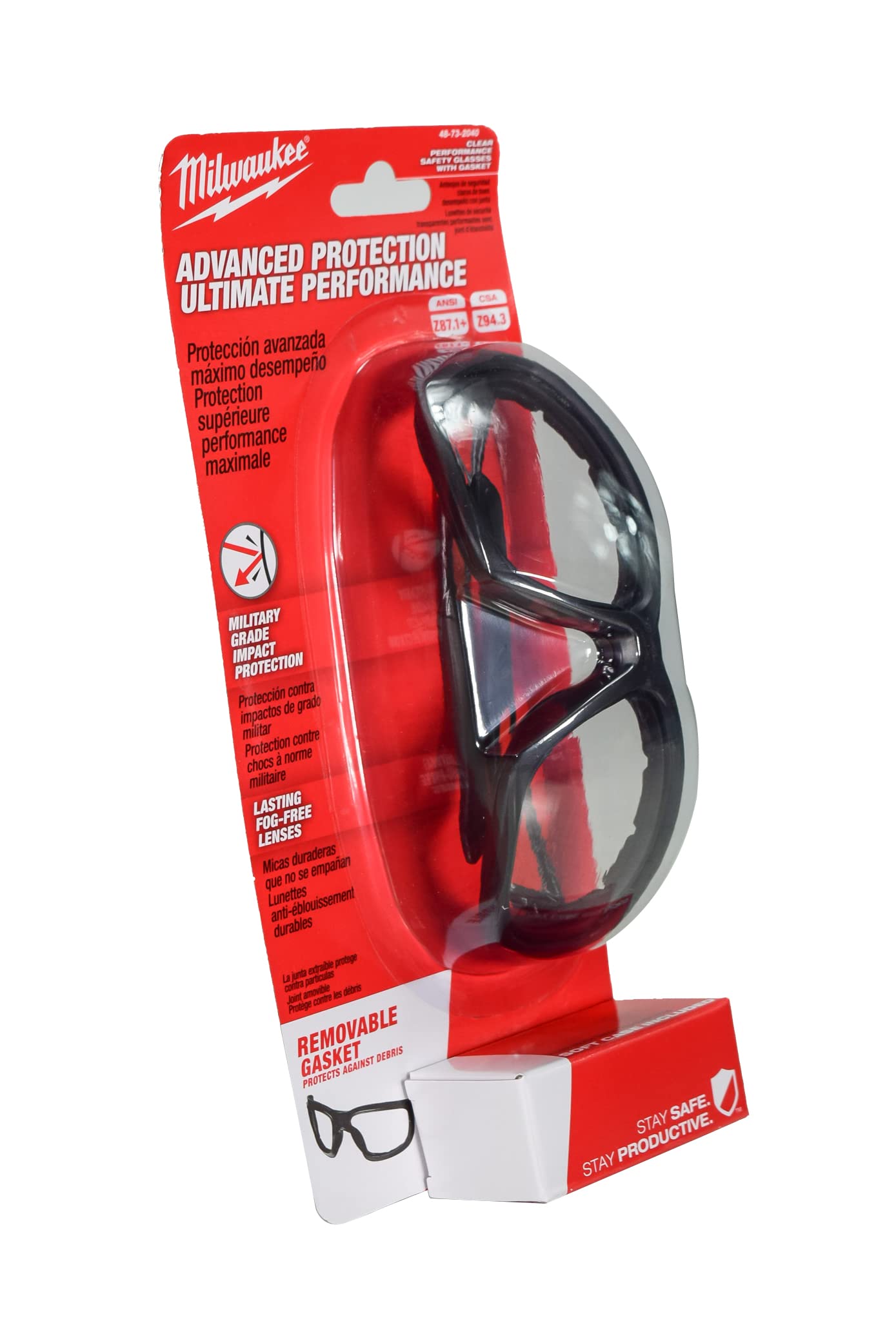 Milwaukee 48-73-2040 Clear High Performance Safety Glasses with Gasket