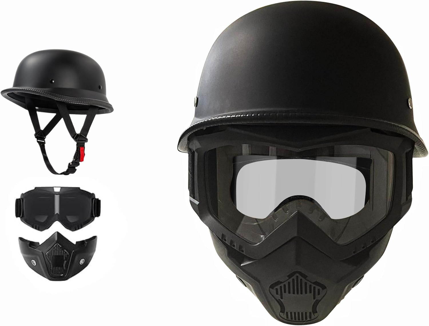 Airsoft Half Helmet with Face Mask, German Style Airsoft Helmet for Adult Men and Women, Lightweight Half Shell Retro Helmet
