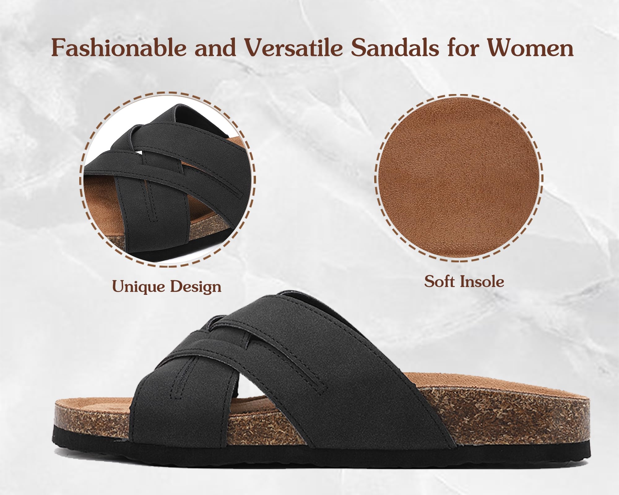 ARRIGO BELLO Mules Femmes Confortable Cuir Sandales Mode Antidérapant Chausson Arch Support D’été Plein Air Pantoufles Taille 36-41