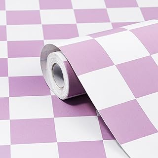 Amiya Checkered Wallpaper Peel and Stick Purple Checkerboard Contact Paper 17.3”X120”Modern Lavender Self Adhesive Vinyl Removable Wall Paper Mosaic for Shelf Liner,Classroom,Cabinets,Living Room