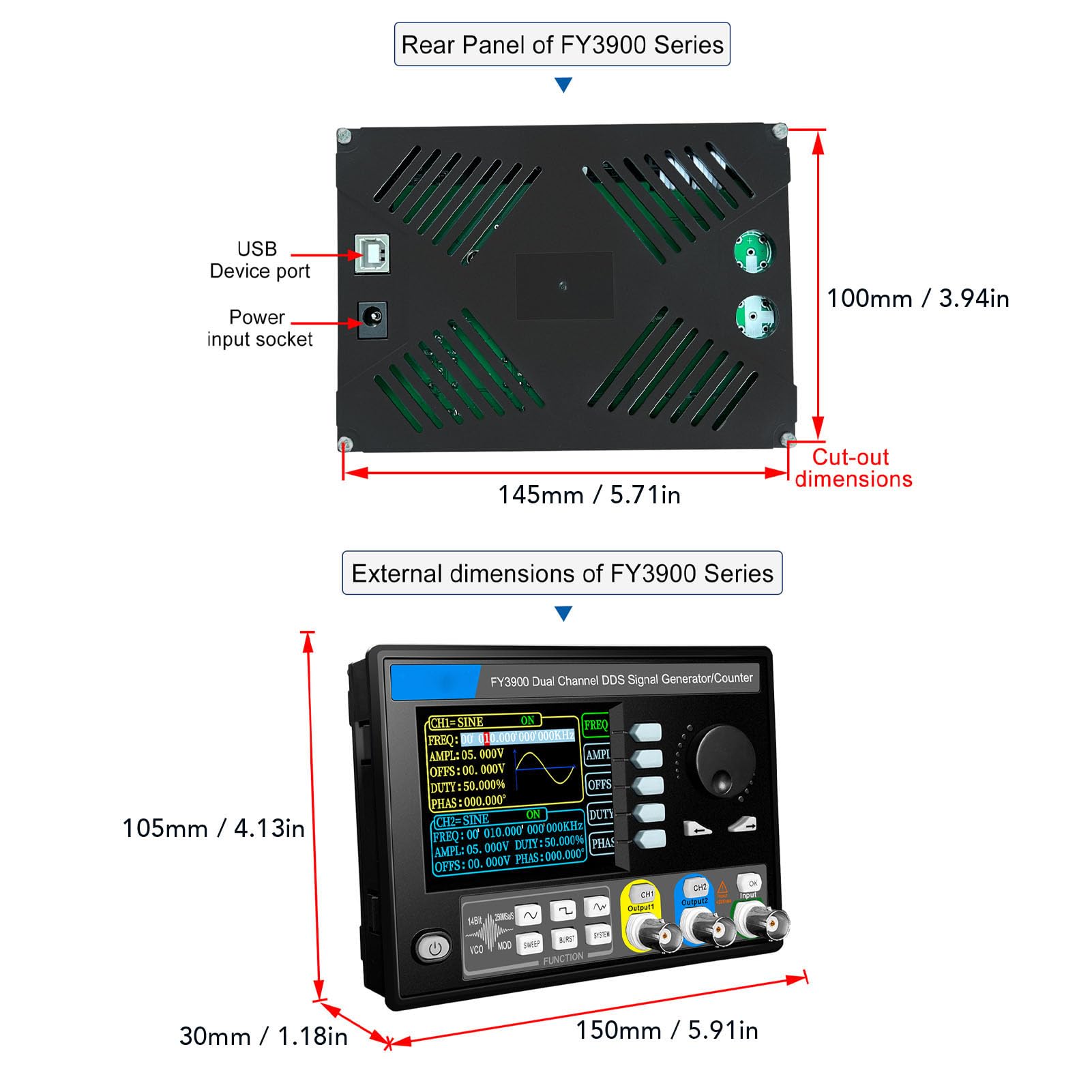 Zweikanal-Signalgenerator, 20 MHz, 3,2-Zoll-LCD-Funktion, Frequenzgenerator mit Abtastrate für Sinus-Rechteck-Pulswellenausgang (EU-Stecker)