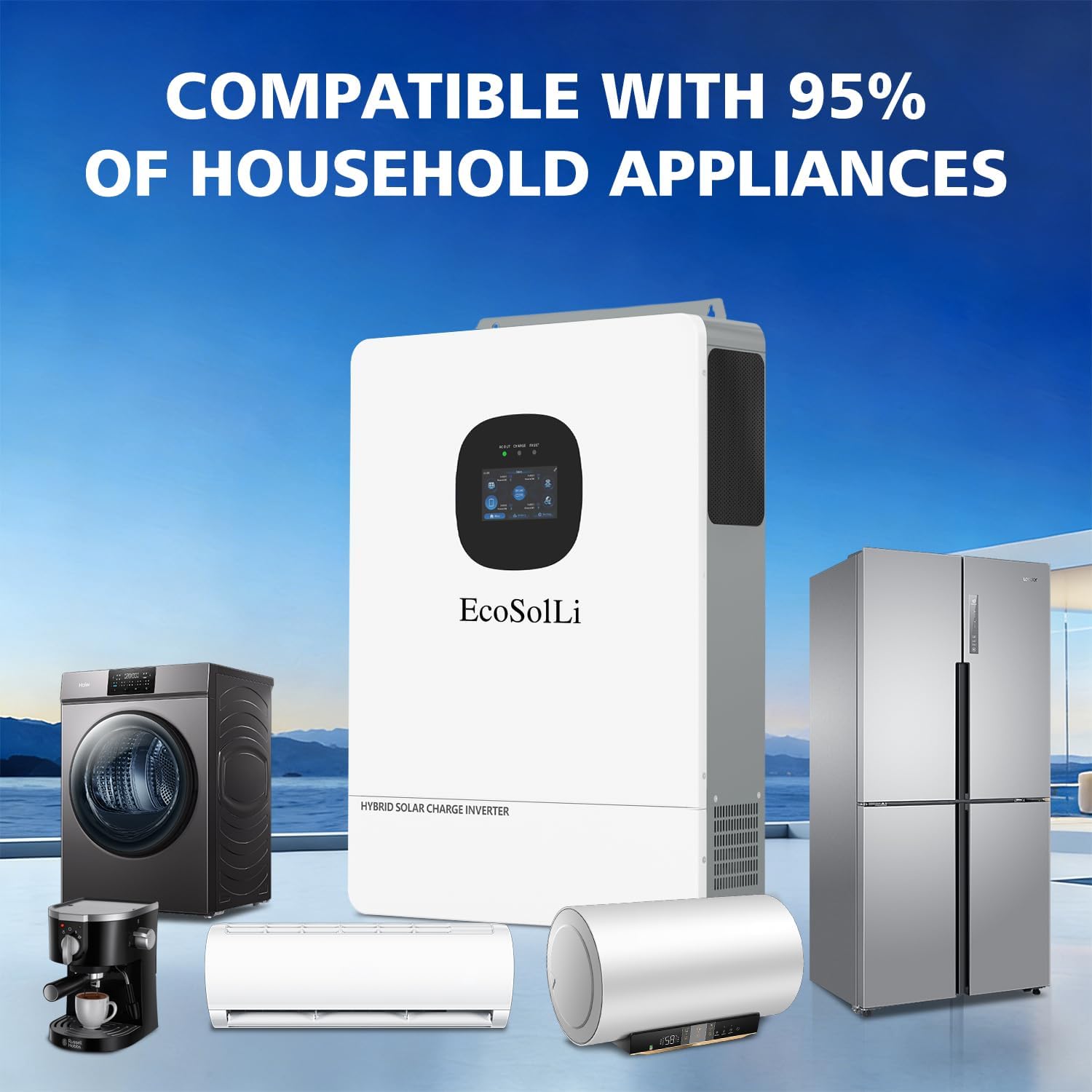 10000W Hybrid Solar Inverter，48V DC to 110V/240V(settable) AC Split Phase Solar Inverter,UL1741, Pure Sine Wave Inverter Built-in 2 MPPTs Max 220A Battery Max. 6 Parallel for Home, RVs, Lead Acid/Li