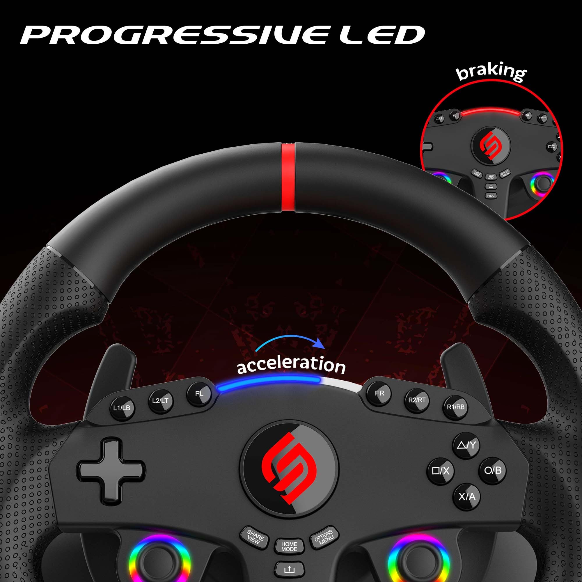 Subsonic - Volant Superdrive 270 GT pour Switch 2/Switch, PS4, PC et Xbox | Volant de Course Double Joysticks pour GTA 6 - LED - Vibrations - Diamètre 27 cm, Rotation 270° - Livré avec Pédales