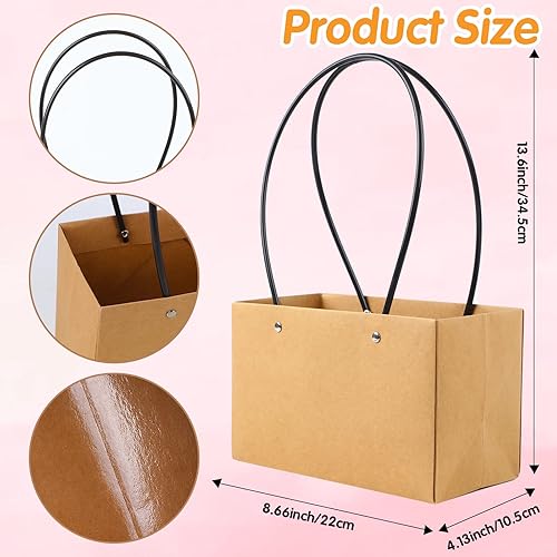 Miniatura 2 de LOMIMOS 5 bolsas de regalo de flores de papel kraft rosas, ramo de flores, impermeables, resistentes, rectangulares, con asa, para el día de la