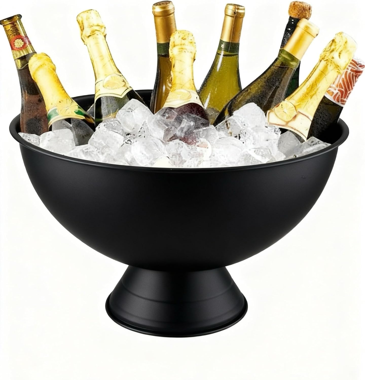 Large Champagne Bowl,12L Champagne Bowl Ice-Bucket Stainless Steel Large Wine Bucket Big Ice Bucket for Parties Wine Beer Bar,Black,1 pack,16in