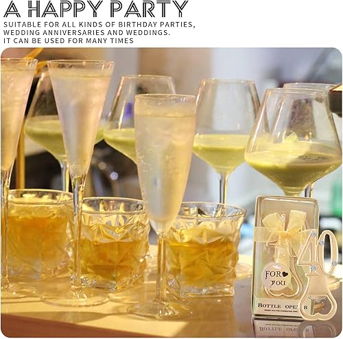 Miniatura 8 de N&B Abrebotellas de cumpleaños número 40, paquete de 36, dorado para cumpleaños 40, aniversarios de boda, recuerdos de fiesta y regalos