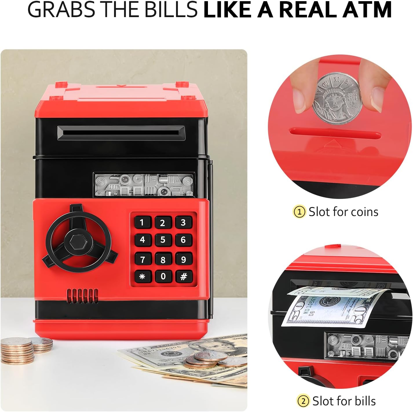 Vcertcpl ATM 貯金箱 男の子 女の子 ミニATMコインバンク 貯金箱 パスワード付き 子供に安全なマネージャー 大人のた Vcertcpl  ATM 貯金箱 男の子 女の子 ミニ ATM 貯金箱 パスワード付き 子供用安全マネージャー 大人向け 自動手に入れられる紙幣入れ付き 子供へのギフト  ...