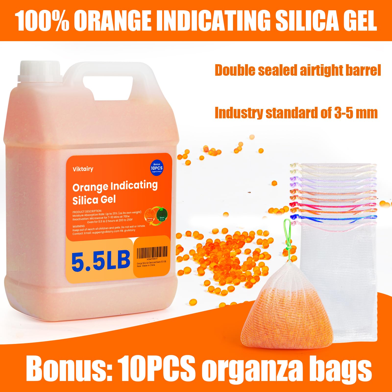 abalorio desecantes de gel de sílice naranja (2,5 kg)