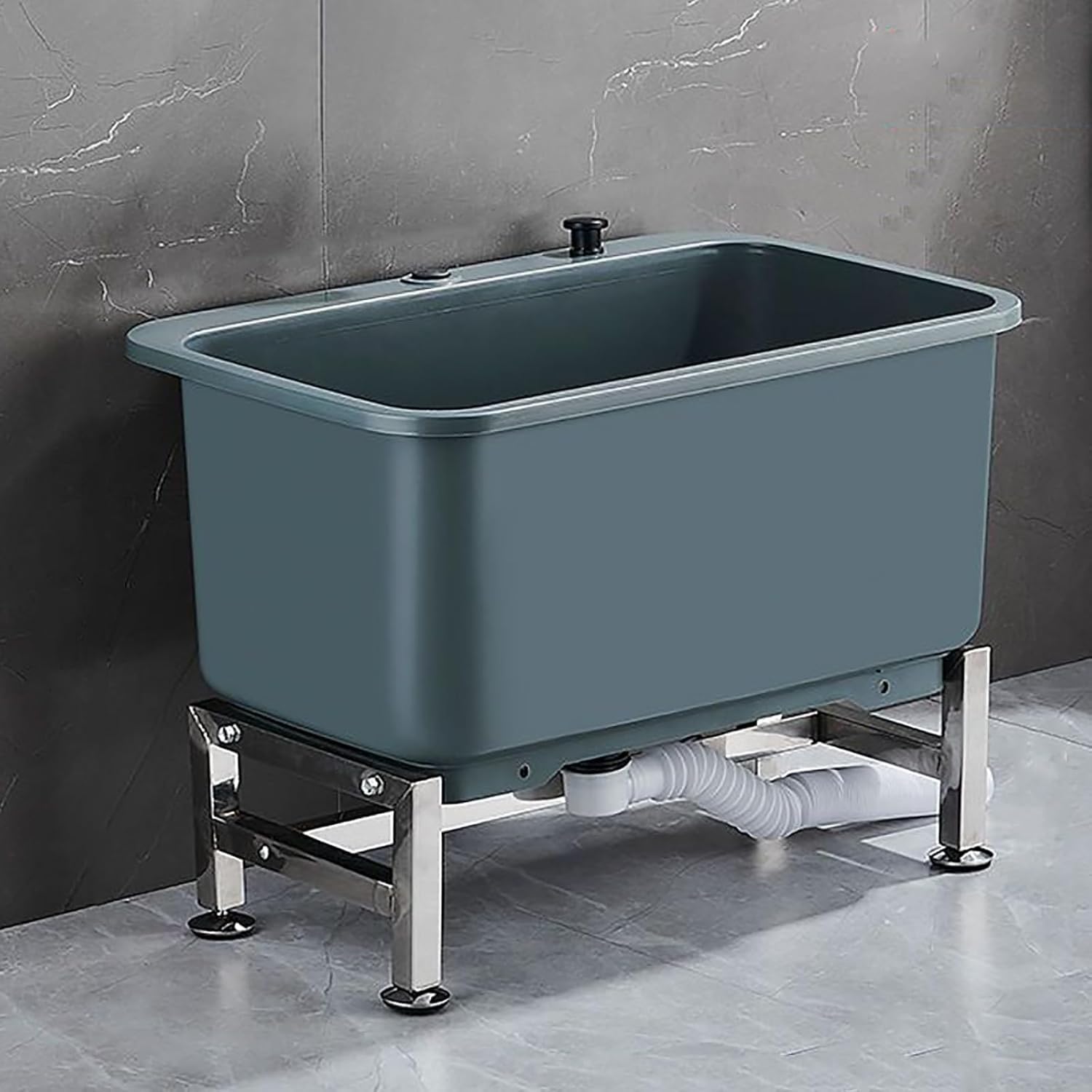 HYSOPSPX Laundry Utility Sink Freestanding Wash Station with Drain Button for Garage Shop Gray - Floor Type Cleaning Basin Slop Vessel Mop Sink,Grey,60 * 40 47cm/23.6 15.7 18.5in