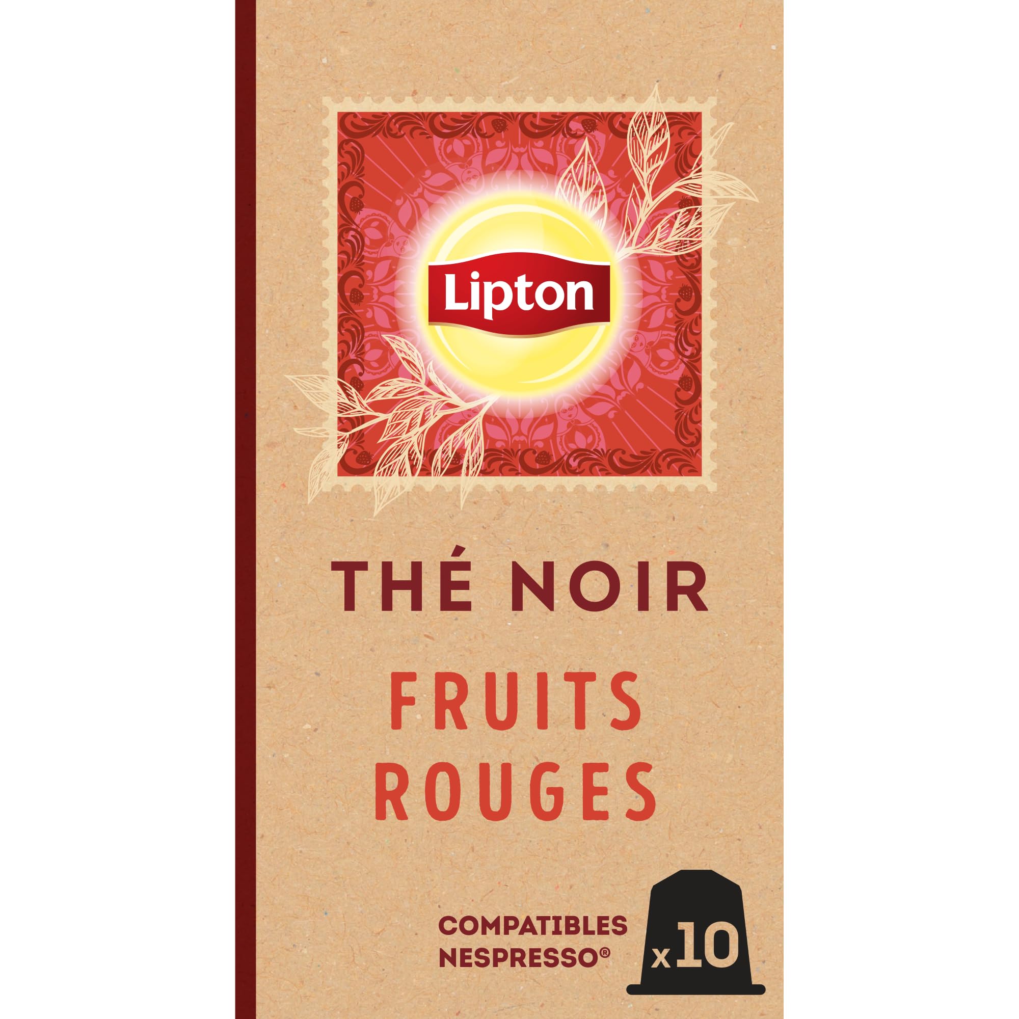 Lipton, Thé Noir, Goût Fruits Rouges, Capsules Compatibles Nespresso, Vitalité, Ingrédients d'Origine 100% Naturelle, 10 Capsules (Lot de 10)