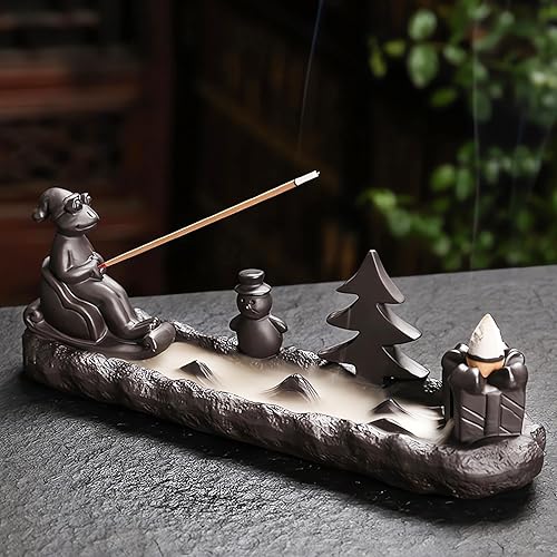 ChangWanna Quemador de incienso de rana de Navidad, soporte de incienso de Navidad, colector de cenizas, soporte de incienso de conos de cerámica,