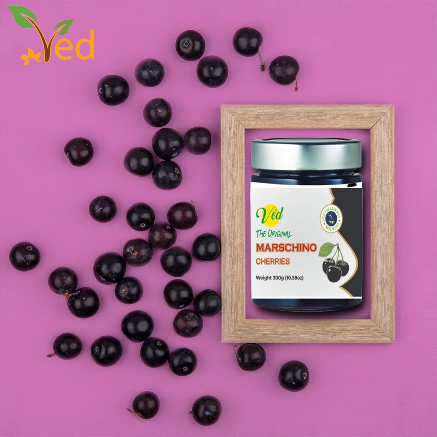 Ved Gourmet Original Red & Black Marasquin Cerises - Cerise Italienne pour Cocktails à l'Ancienne - Cocktail Vegan, Cerises Bourbon au Sirop Naturel pour Garniture Cocktail, 300 g (Lot de 2)