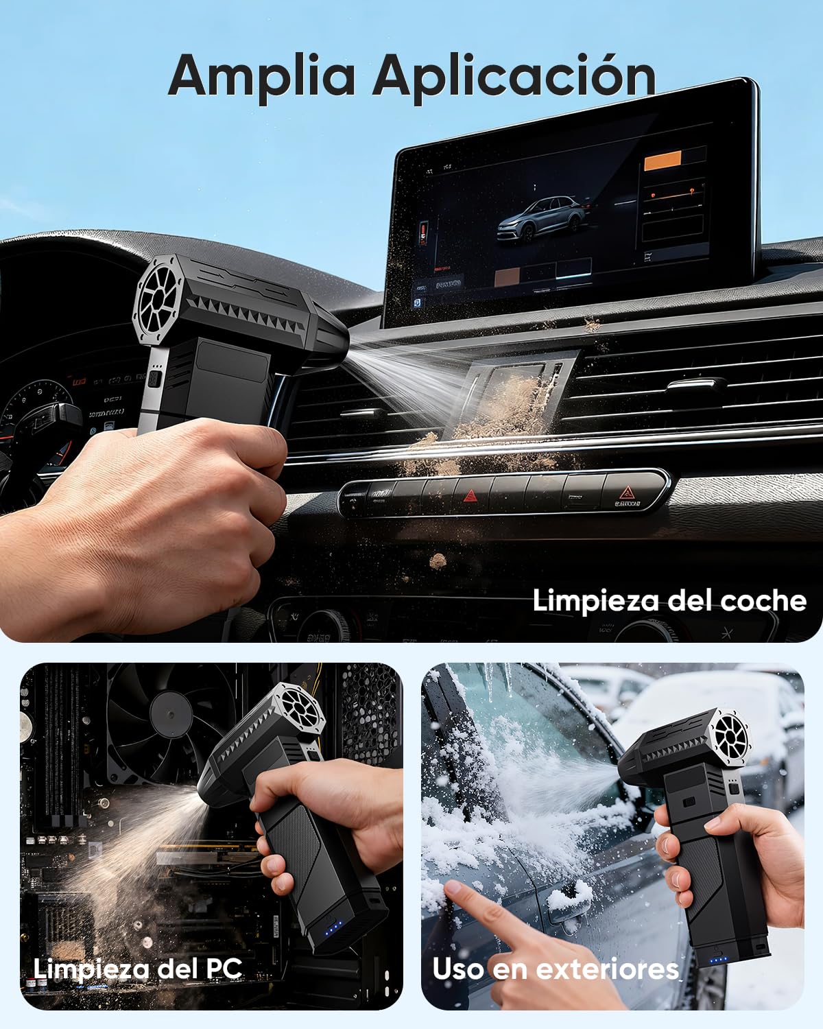 Soplador de Aire EléCtrico con 2 BateríAs Modulares, 2 Boquillas MagnéTicas, 3 Velocidades, Led – Soplador A BateríA a BateríA para Teclado, Pc, Coche Y Dispositivos ElectróNicos