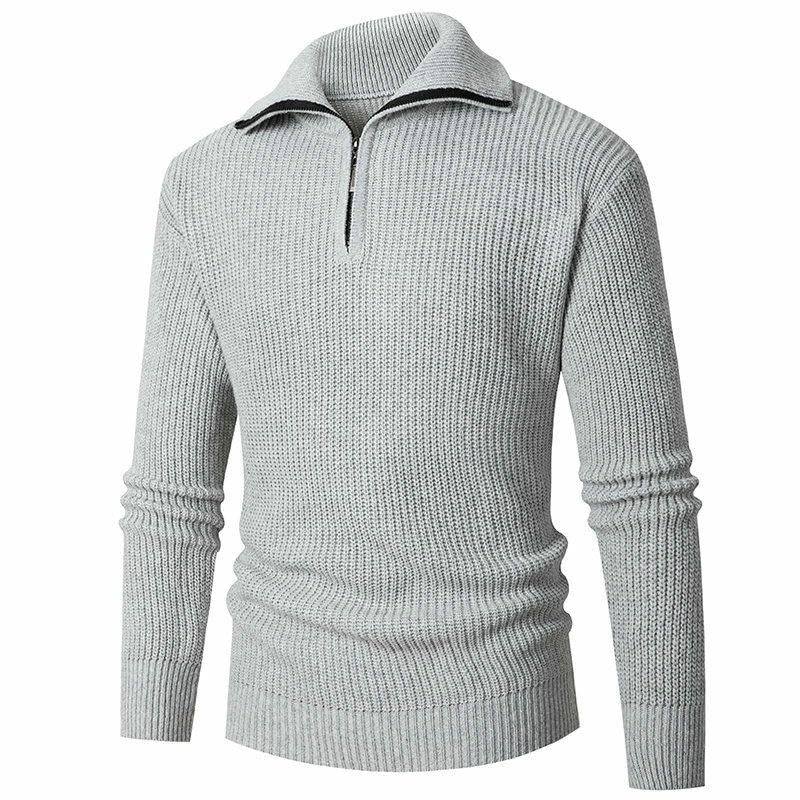Pull homme col zippé ajusté USTZFTBCL en tricot uni pull chaud automne hiver